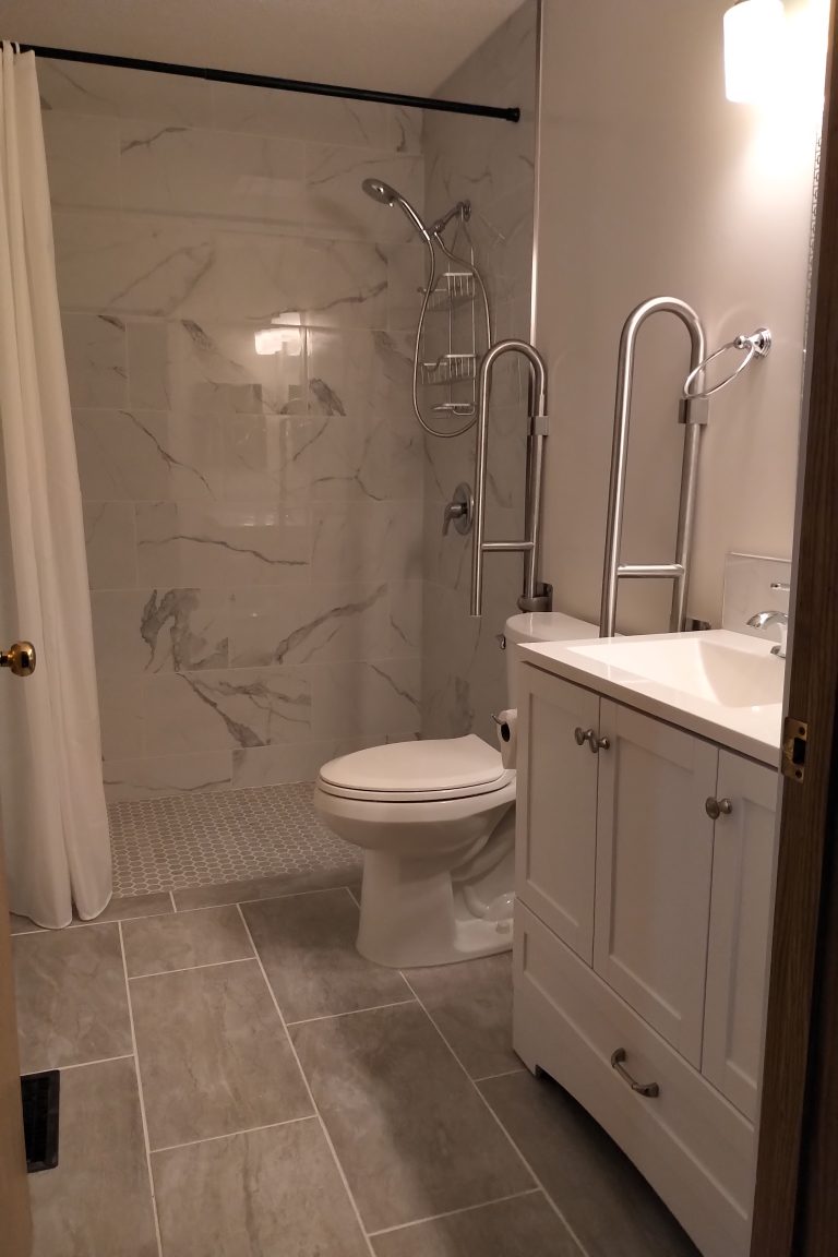 Accessible shower toilet and vanity