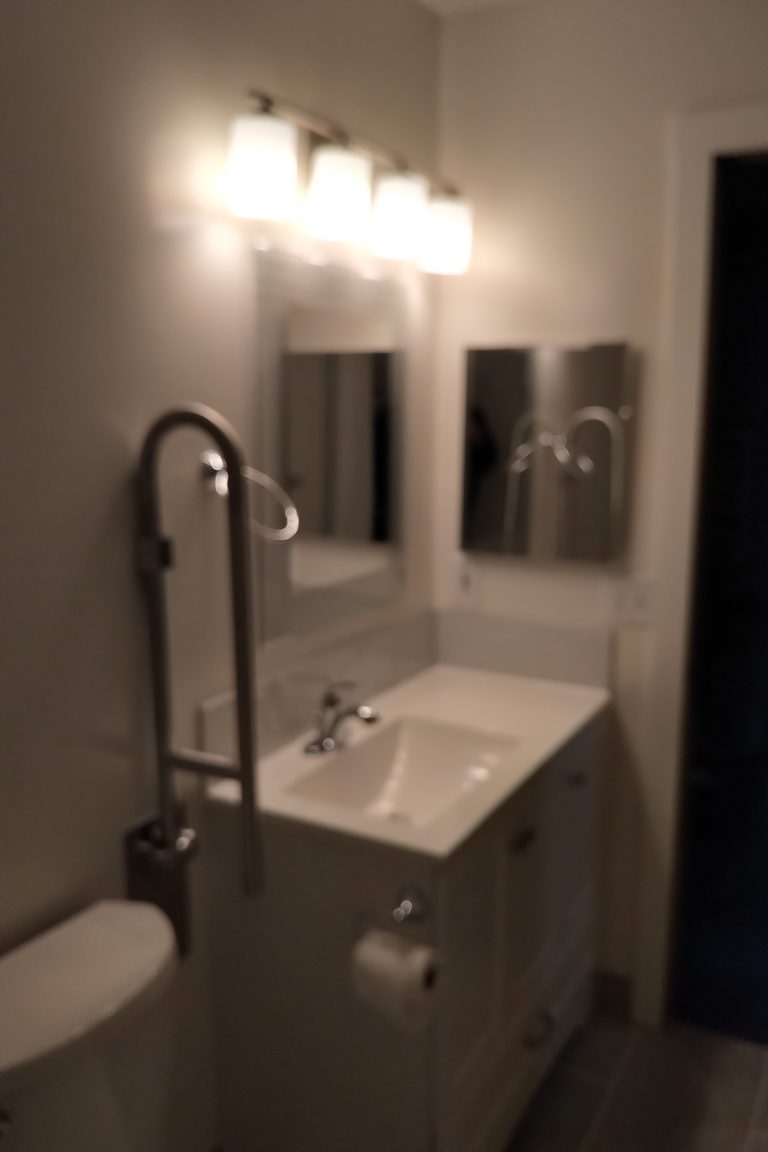 Gray vanity and mirror